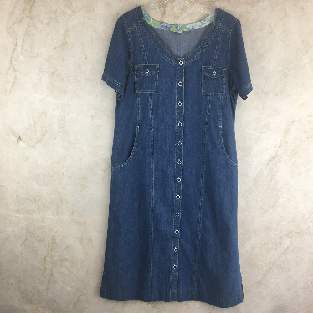 Erika Dresses Short-Sleeve Button-Up Chambray Summer Dress Size 12